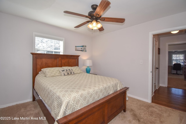 bedroom featuring carpet flooring and ceiling fan