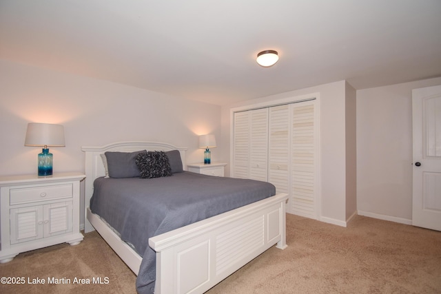 carpeted bedroom with a closet