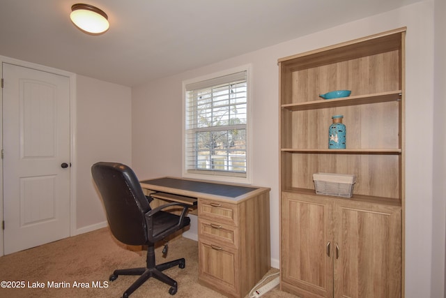office area featuring light colored carpet