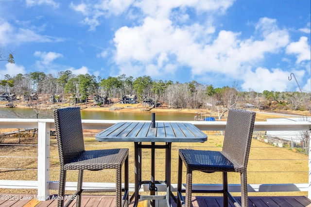 32 Dennis Creek Cir, Jacksons Gap, AL 36861 - wooden deck featuring a water view and view of wooded area