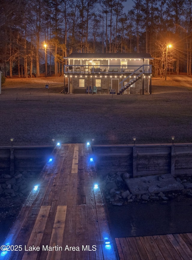 yard at twilight with a deck