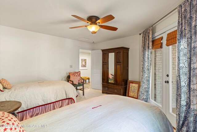 bedroom featuring access to exterior and ceiling fan