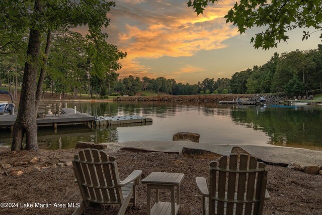 property view of water with a dock