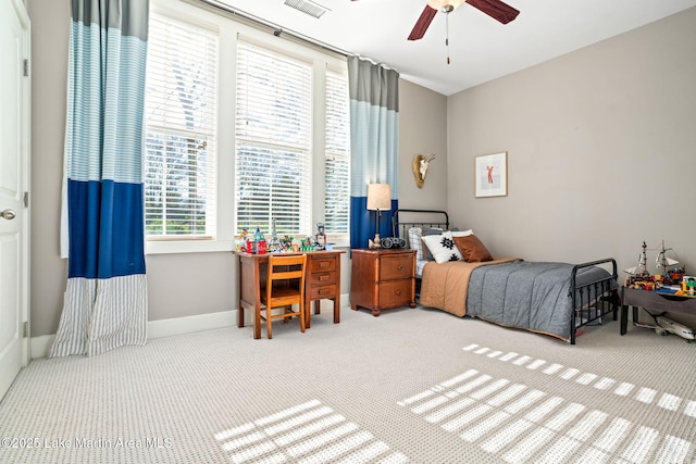 bedroom featuring carpet and ceiling fan