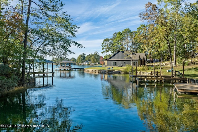 dock area with a water view