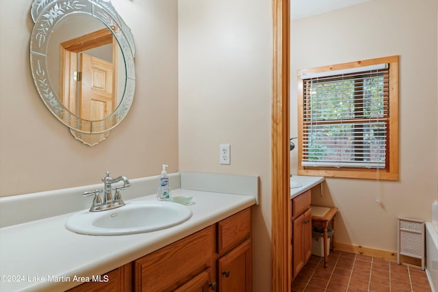 bathroom with tile patterned flooring and vanity