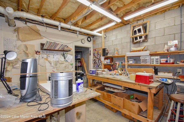 interior space featuring a workshop area