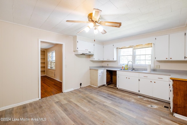 kitchen with sink, white cabinetry, and light hardwood / wood-style floors