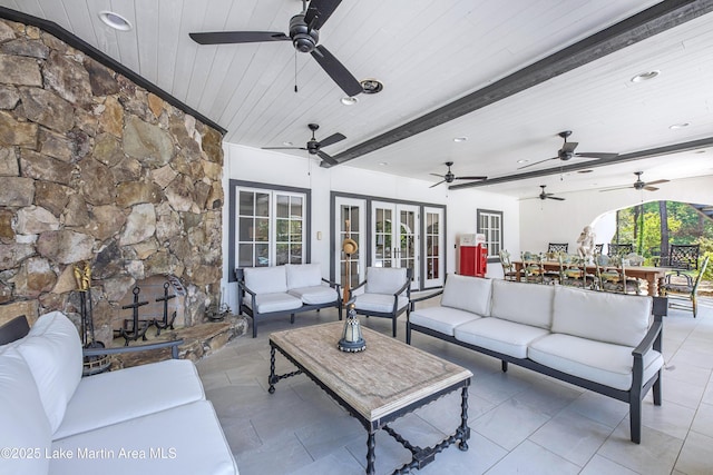 1071 Trillium W Pkwy, Eclectic, AL 36024 - living room with wood ceiling, ceiling fan, recessed lighting, and french doors