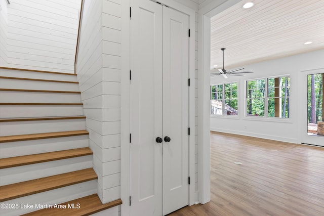 74 Cedar Rdg, Alexander City, AL 35010 - staircase featuring wood finished floors, ceiling fan, and recessed lighting