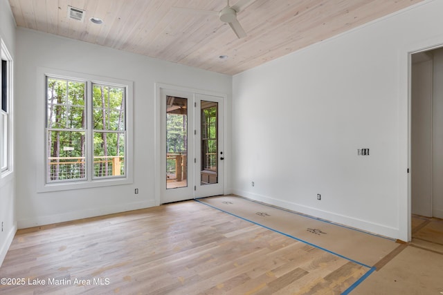 74 Cedar Rdg, Alexander City, AL 35010 - empty room with ceiling fan, wooden ceiling, baseboards, and light wood-style floors
