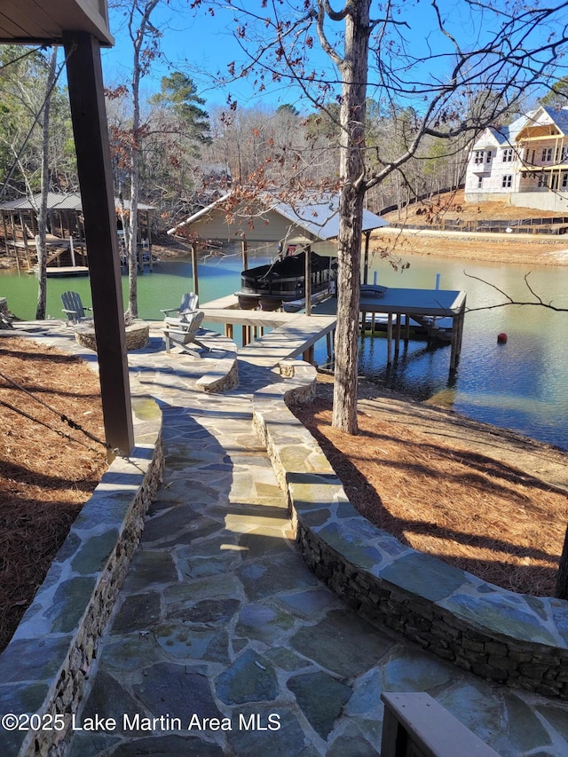 view of dock featuring a water view