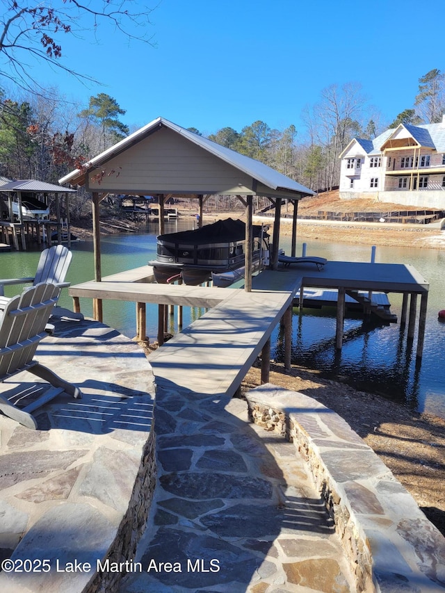 view of dock with a water view