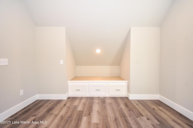 additional living space featuring light hardwood / wood-style flooring and lofted ceiling