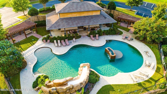 64 Stoneview Summit Ct Unit 5301, Dadeville, AL 36853 - pool with a patio, an exterior structure, fence, and a pergola