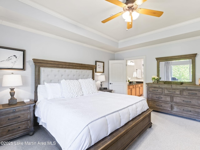 64 Stoneview Summit Ct Unit 5301, Dadeville, AL 36853 - bedroom with light colored carpet, ornamental molding, ceiling fan, and ensuite bath