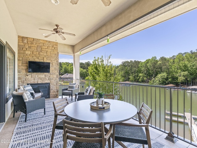 64 Stoneview Summit Ct Unit 5301, Dadeville, AL 36853 - view of patio / terrace with a ceiling fan and an outdoor living space with a fireplace