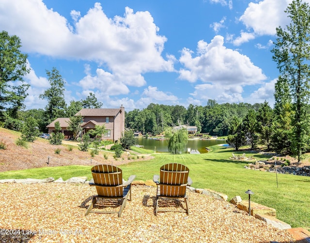 view of yard with a water view