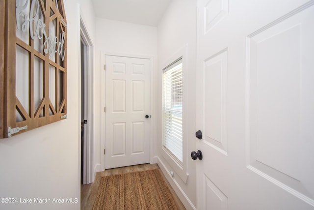 doorway to outside featuring wood finished floors