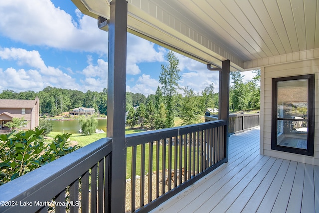 deck with a water view