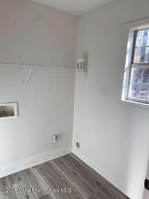 washroom with a healthy amount of sunlight, dark wood-type flooring, and hookup for a washing machine