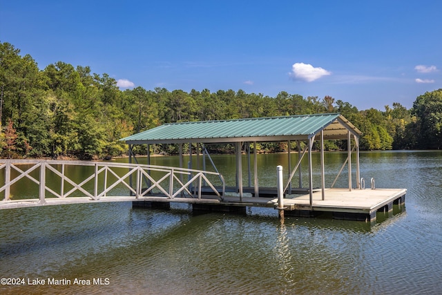 view of dock with a water view