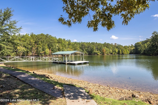 view of dock with a water view