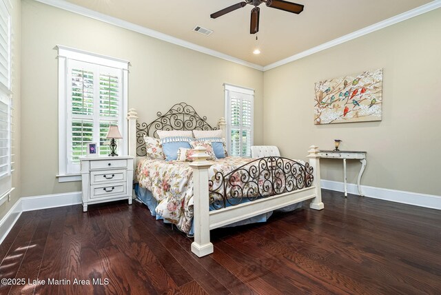 3408 Quail Cv, Opelika, AL 36801 - bedroom featuring ornamental molding, wood finished floors, baseboards, and ceiling fan