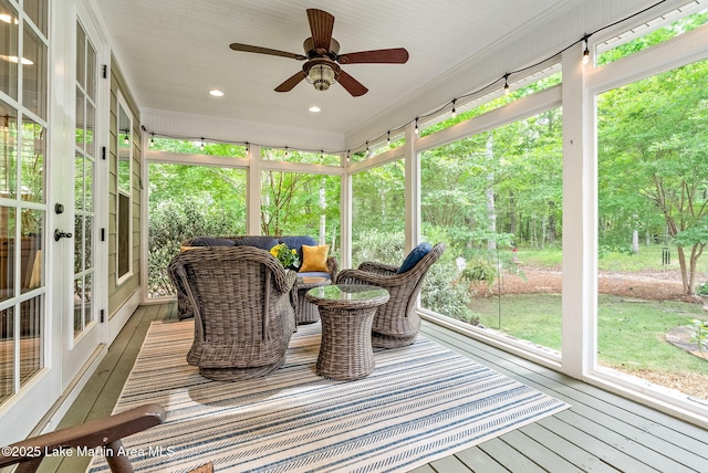 3408 Quail Cv, Opelika, AL 36801 - sunroom featuring healthy amount of natural light, ceiling fan, and french doors