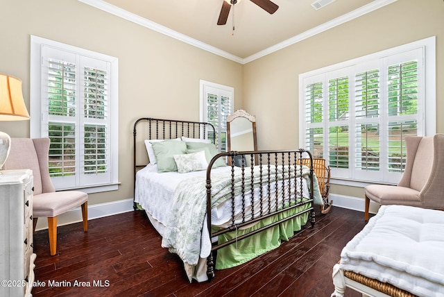3408 Quail Cv, Opelika, AL 36801 - bedroom featuring crown molding, baseboards, wood-type flooring, and a ceiling fan