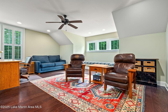 3408 Quail Cv, Opelika, AL 36801 - living area featuring a ceiling fan, wood-type flooring, recessed lighting, and baseboards