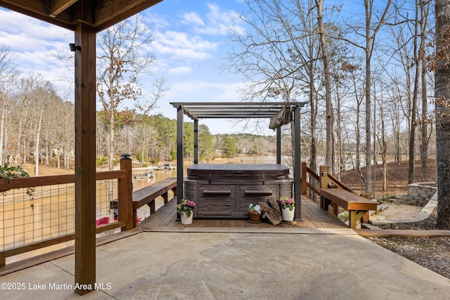 57 Lakeview Pt, Alexander City, AL 35010 - view of patio featuring a hot tub and a deck