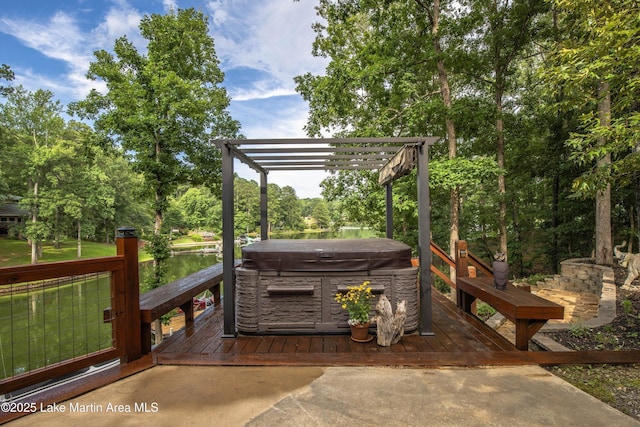 57 Lakeview Pt, Alexander City, AL 35010 - wooden terrace with a hot tub and a pergola