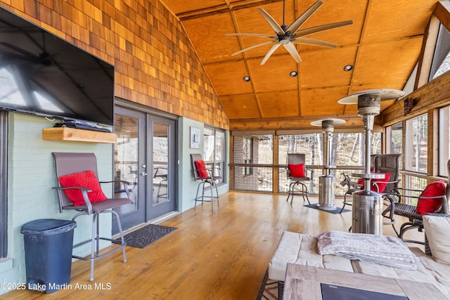 57 Lakeview Pt, Alexander City, AL 35010 - sunroom / solarium with french doors, wooden ceiling, high vaulted ceiling, and wood finished floors