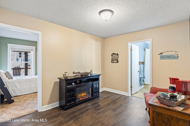 57 Lakeview Pt, Alexander City, AL 35010 - office with dark wood-type flooring, a glass covered fireplace, and a textured ceiling