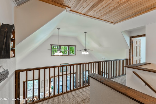 254 Paces Way, Dadeville, AL 36853 - hall with lofted ceiling, wood ceiling, and carpet flooring