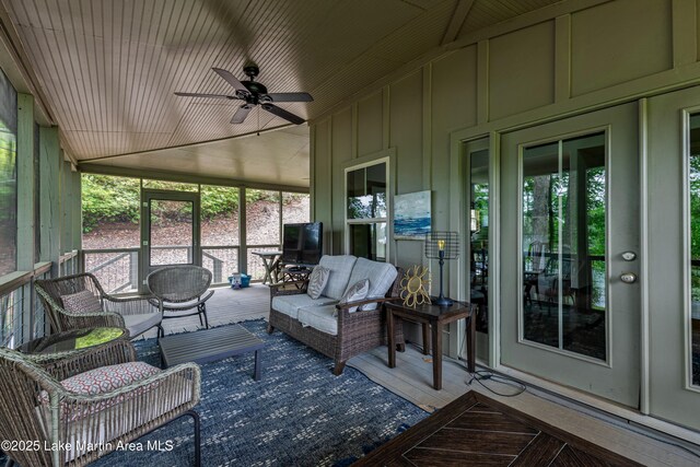 254 Paces Way, Dadeville, AL 36853 - sunroom / solarium featuring ceiling fan, plenty of natural light, outdoor lounge area, and vaulted ceiling