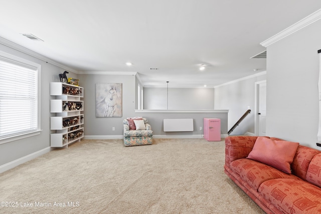 2409 Meadow Cove Rd, Auburn, AL 36832 - carpeted living room featuring ornamental molding and recessed lighting