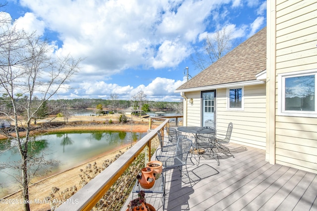 127 Ridge Crest Dr, Jacksons Gap, AL 36861 - wooden terrace featuring a water view and outdoor dining space