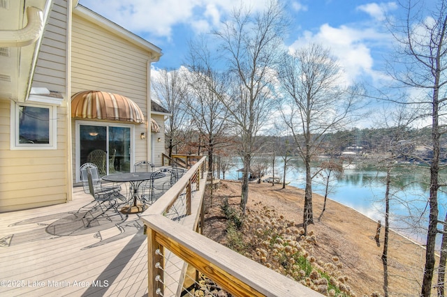 127 Ridge Crest Dr, Jacksons Gap, AL 36861 - wooden deck with outdoor dining area and a water view