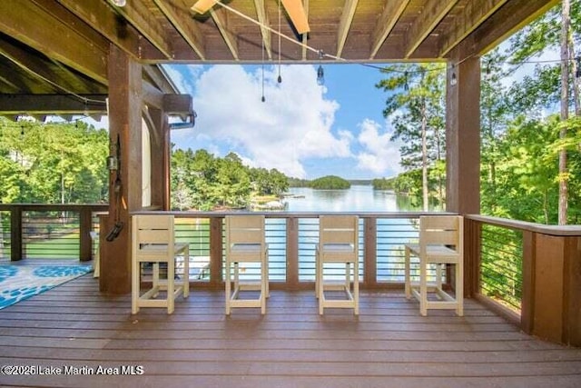 wooden terrace with a water view