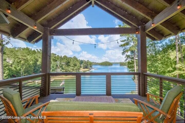 deck with a water view