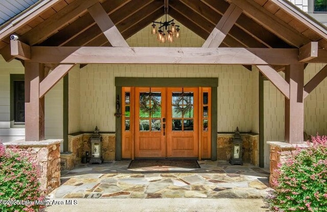 property entrance with french doors