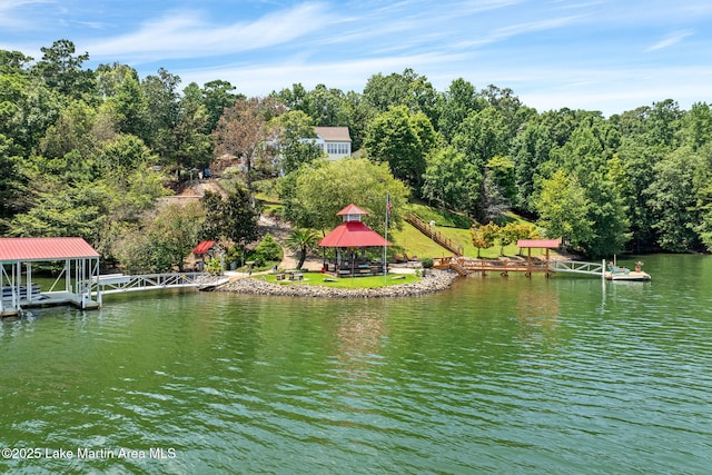 876 Ridge Rd, Dadeville, AL 36853 - water view featuring a floating dock, boat lift, and a gazebo