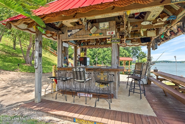 876 Ridge Rd, Dadeville, AL 36853 - wooden terrace with a gazebo and a water view