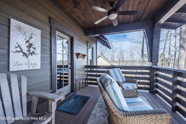 wooden terrace with ceiling fan