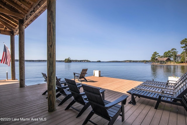 dock area with a water view