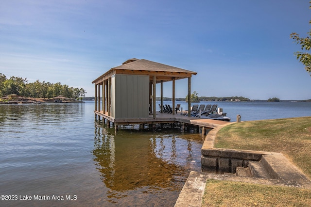 dock area with a water view