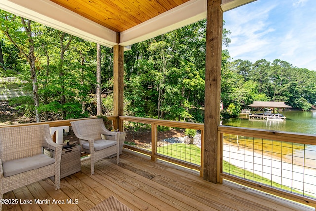 deck with a water view