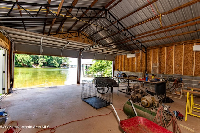 garage featuring a water view